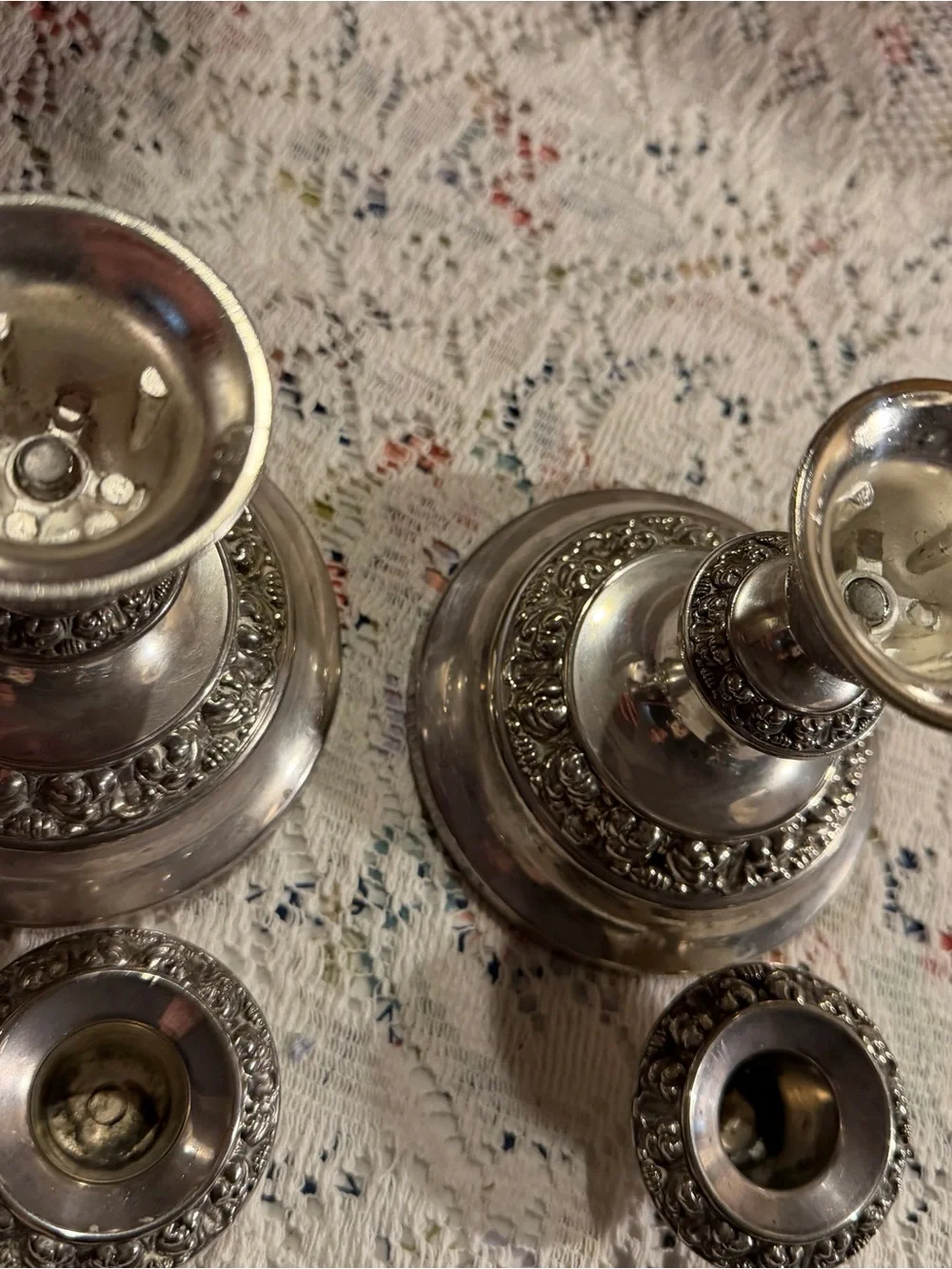 Classic Silver Tone Decorative Candlestick Pair - Elegantly Detailed